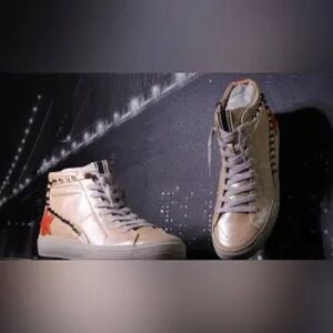 ShuShop Beige Sneakers with Orange Accent